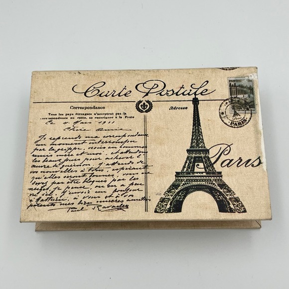 Paris Decor Box Eiffel Tower Postcard Trinket Stash Box French Style - Picture 1 of 14